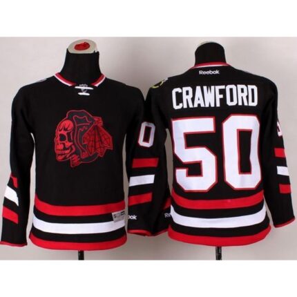 Blackhawks #50 Corey Crawford Black(Red Skull) 2014 Stadium Series Stitched Youth NHL Jersey