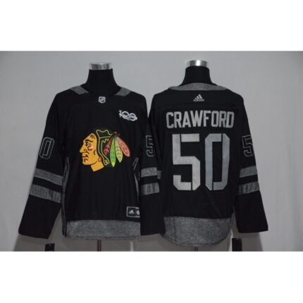 Chicago Blackhawks #50 Corey Crawford Black Men's 1917-2017 100th  Anniversary   Stitched NHL Jersey