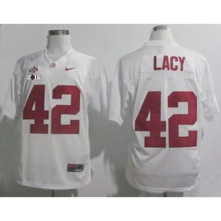 Crimson Tide #42 Eddie Lacy White SEC & 2016 College Football Playoff National Championship Patch Stitched NCAA Jersey