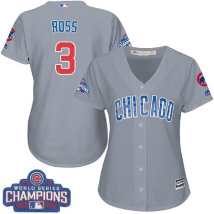 Cubs #3 David Ross Grey Road 2016 World Series Champions Women's Stitched MLB Jersey