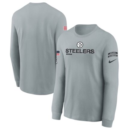 Youth Pittsburgh Steelers Nike Gray 2024 Salute To Service Long Sleeve T-Shirt