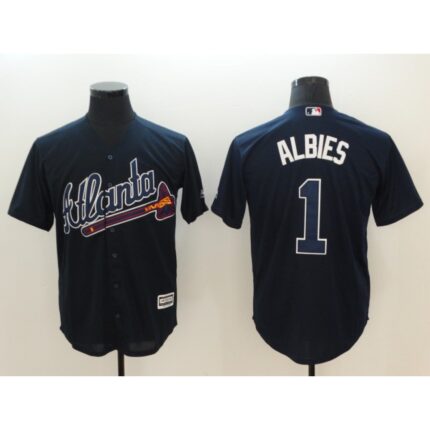 Men's Atlanta Braves #1 Ozhaino Albies Navy Flexbase Stitched MLB Jersey