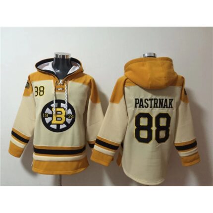 Men's Boston Bruins #88 David Pastrnak Cream Ageless Must-Have Lace-Up Pullover Hoodie