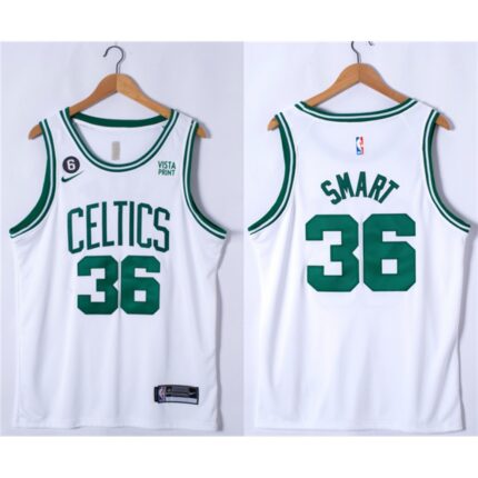Men's Boston Celtics #36 Marcus Smart White No.6 Patch Stitched Basketball Jersey