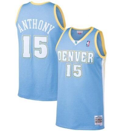 Men's Denver Nuggets #15 Carmelo Anthony Light Blue Throwback Stitched Jersey