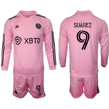 Men's Inter Miami CF #9 Luis Suarez 2023/24 Pink Home Soccer Jersey Suit