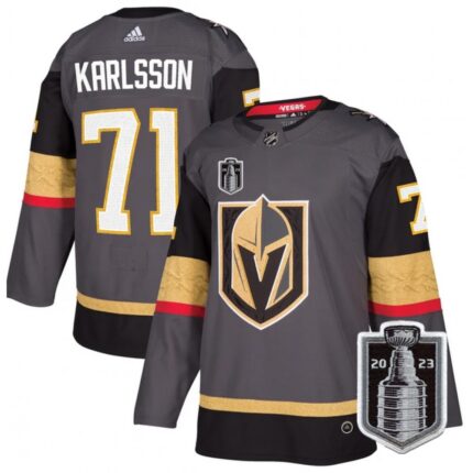Men's Vegas Golden Knights #71 William Karlsson Gray 2023 Stanley Cup Final Stitched Jersey