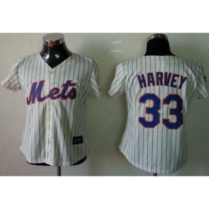 Mets #33 Matt Harvey Cream(Blue Strip) Women's Fashion Stitched MLB Jersey