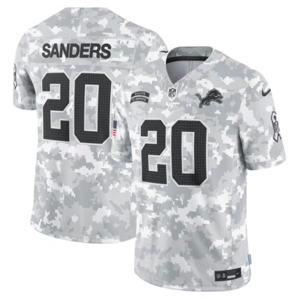 Men's Detroit Lions Barry Sanders Nike Arctic Camo 2024 Salute to Service Retired Player Limited Jersey