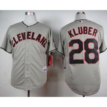 indians #28 Corey Kluber Grey Cool Base Stitched MLB Jersey