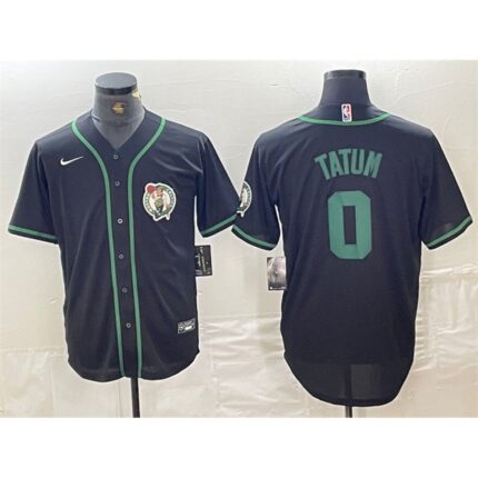Men's Boston Celtics #0 Jayson Tatum Black With Patch Stitched Baseball Jersey