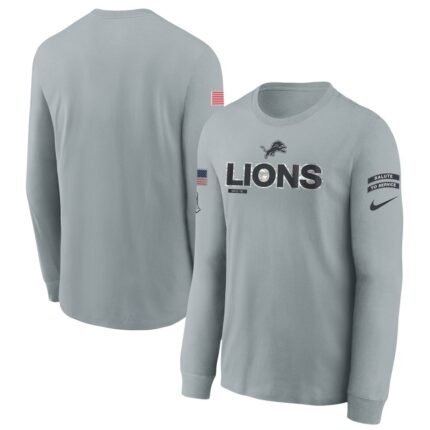 Youth Detroit Lions Nike Gray 2024 Salute To Service Long Sleeve T-Shirt