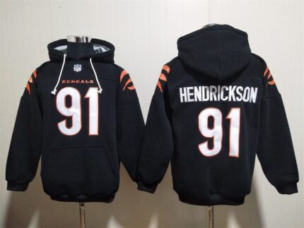 Cincinnati Bengals Black Hoodie #91 HENDRICKSON (with pockets)